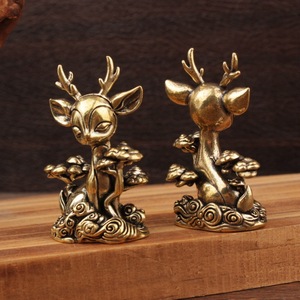 Figurine de cerf en laiton, 2 pièces, décoration de maison, ornement de table de salon, motif de plante, design de nuage porte-bonheur - Product Image 3