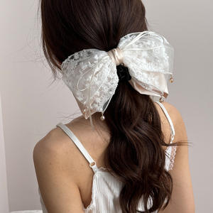 กิ๊บติดผมโบว์ลูกไม้ฝรั่งเศสพร้อมตาข่ายสำหรับผู้หญิง แบบครึ่งมัด ดีไซน์หรูหรา - Product Image 4