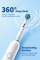 Brosse à dents électrique rotative portable 5 vitesses 360 degrés avec poils doux Type-C Nettoyage en profondeur ultrasonique IPX7 Affichage LED