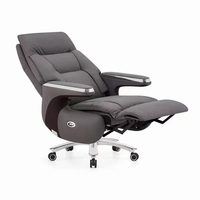 Chaise de bureau ergonomique confortable en cuir, inclinable, pivotante, avec assise réglable, structure en bois et accoudoirs articulés pour utilisation informatique