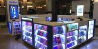 Kiosque de centre commercial Présentoir d'affichage au détail petit verre LED pour étui de téléphone