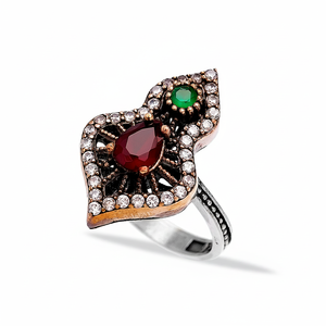 Ottoman Design <b>Garnet</b> with Zircon Stone Wholesale Handcrafted Authentic 925 Sterling <b>Silver</b> Authentic <b>Ring</b> - Product Image 2