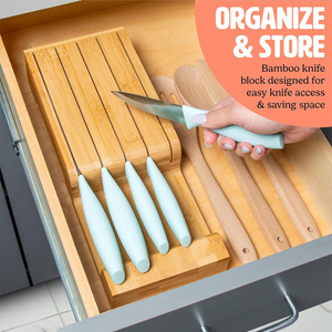 Porte-couteaux en bambou, 4 pièces, support horizontal en bois pour ustensiles de cuisine, durable - Product Image 3
