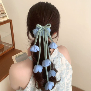 Élastique à cheveux tendance et mignon avec pompon motif muguet, design unique et original, pour femmes, vente en gros, accessoires pour cheveux - Product Image 2