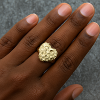 Rainbowking Bague en or jaune 14 carats en forme de cœur en pépites Bague en laiton pour hommes et femmes