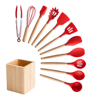 Réutilisable Adaptative De Silicium Cuisson Skimmer Acier Inoxydable Bois Outils Rose Camping 12 Pcs Silicone Cuisine Ustensile Ensemble