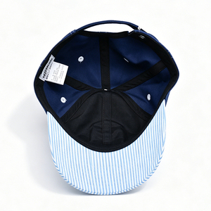 Navy Blue Striped Letter Brim 6-Panel Canvas Baseball Cap with Chenille Embroidery Casual Sporty Adjustable for Unisex - Product Image 6