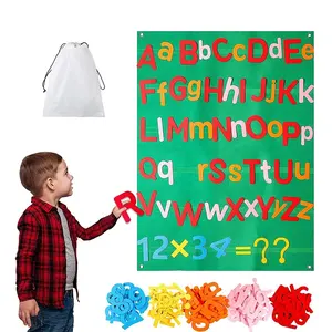 Wall Hanging Preschool Educational Toy Alphabet Felt Flannel Board with Upper Lower Case Letter Numbers Math Symbols for Kids