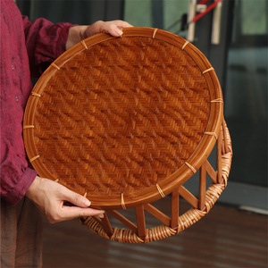 <b>Bamboo</b> Woven <b>Stool</b> Round Handmade Bar <b>Stool</b> Asian Style Durable Modern Design Wood Base - Product Image 2
