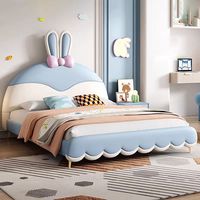 Lit de rangement pour enfants en bois avec garde-corps rembourré en cuir, nouveau design 2026, lit de rangement pour enfants en forme de lapin