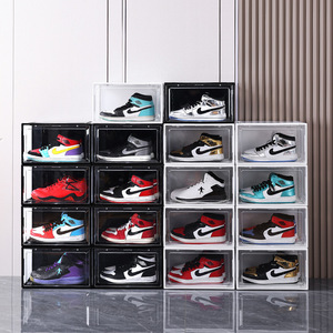 Wholesale Transparent Shoe Box Acrylic Shoe Box Magnetic Suction Side Door With Lid Storage Box Shoe Box AJ Sneakers Storage