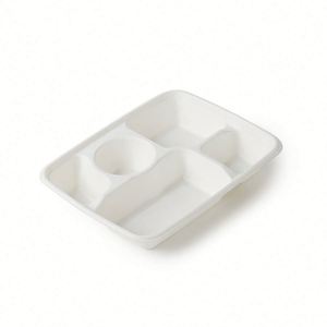Barquettes repas rectangulaires jetables biodégradables et compostables en bagasse de canne à sucre, assiettes à 6 compartiments, boîte en carton blanc - Product Image 3