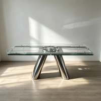 Table en verre avec base en acier inoxydable, style italien, luxe léger, moderne, rectangulaire, pour la maison, bureau d'art, salle à manger