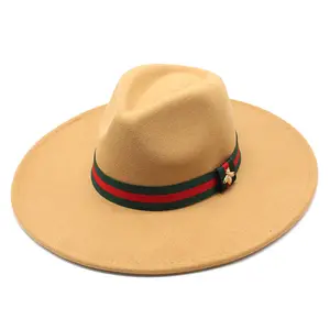 Chất Lượng Cao Len Cảm Thấy Rộng Mũ Mũ Phụ Nữ Người Đàn Ông Unisex Tùy Chỉnh Bán Buôn Rắn Với Ribbon Cảm Thấy Len Fedora Mũ - Product Image 1