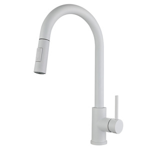 White Kitchen Faucet With Pull Out Spray <b>Head</b> Matte Finish Brass Valve Deck Mounted One Hole YQ3050F - Product Image 3