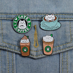 Épinglette en émail de chat de dessin animé la plus vendue, crème glacée et café |   Broche en métal peint en alliage |   Vente en gros d'accessoires vestimentaires et de robes - Product Image 2