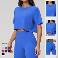 Ensemble de yoga 2 pièces de haute qualité pour femmes, haut court à manches courtes, leggings évasés taille haute, vêtements de sport à séchage rapide, vêtements de fitness pour la salle de sport