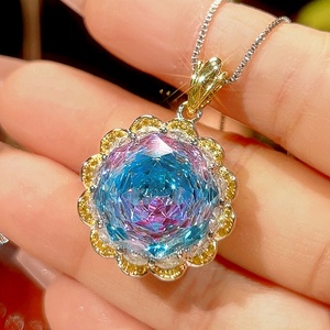 Vintage Eco-friendly Copper Diamond Jewelry <b>Set</b> New Fashion 16-10mm Pink Blue Cubic Zirconia Trendy Pendant <b>Earrings</b> Ring <b>Set</b> - Product Image 3