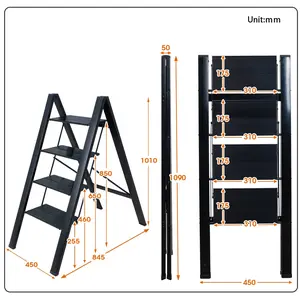 Baoyouni 4 Tier Zwart Aluminium Opvouwbare Stap Ladder Huishouden Gemakkelijk Beweegbare Ladder Stoel Voor Dak Reiniging, Kantoor