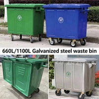 Poubelle extérieure autoportante en acier galvanisé de 1100 L, grande capacité, bac de recyclage, boîte de rangement pour plage, promenade, centre commercial