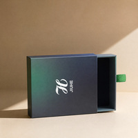 Boîte à tiroir coulissant personnalisée, moyenne, rigide, avec ruban vert et doublure floquée pour bijoux, pour cadeaux de luxe, emballage de boîte rigide