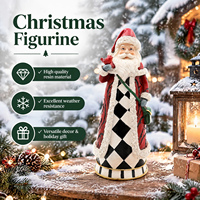 Figurine de Père Noël avec manteau argyle noir et blanc, chapeau rouge et sac cadeau, décoration de table de Noël pour la maison