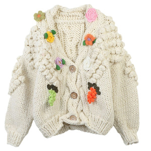 Maglione lavorato <span class=keywords><strong>a</strong></span> maglia da donna con scollo <span class=keywords><strong>a</strong></span> V caldo <span class=keywords><strong>Cardigan</strong></span> di <span class=keywords><strong>fiori</strong></span> ispessiti dolci da donna - Product Image 3