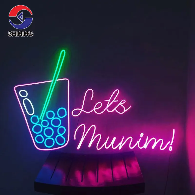 Bersinar Silikon Fleksibel Neon Sign Kustom Colorful Led Neon Light untuk Iklan Indoor Dekorasi Kopi Mike Toko Teh Signage