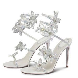 Sandales à bout rond et ouvert pour femmes, chaussures de Banquet à talons hauts, diamants brillants, fleur, Sexy - Product Image 5