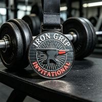 Médaille de récompense en métal forgé de haute qualité, personnalisée en usine, avec texture 3D, pour événements de fitness et de powerlifting