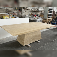 Maßgefertigter Luxuriöser Moderner Naturstein Esszimmer-Möbel 8-Sitzer Beige Travertin Rechteckiger Marmor Esstisch Antik