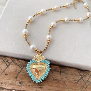 <span class=keywords><strong>BD</strong></span>- B4955 mode solide amour coeur collier rond nature perle collier 18k or collier femmes bijoux nouveau - Product Image 6