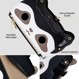 Funda Magnética Hecha a Mano con Diseño de Cara de <span class=keywords><strong>Mapache</strong></span> para iPhone 18 Pro Max/iPhone 18 Pro, Soporte y Organizador Tipo Cartera con Correa Cruzada para iPhone 18/17 - Product Image 2