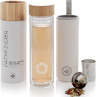 Bouteille d'eau en verre borosilicate à double paroi personnalisée avec couvercle en bambou