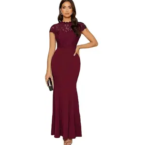 Female Clothes Lace Upper Long Evening Dress With Sleeves Women Occassional Dresses