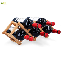 Porte-bouteilles pliable en bambou à double niveau, petit modèle, pour organiser et ranger les bouteilles, 5 emplacements