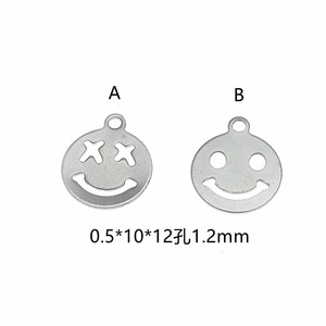 Dijes de acero inoxidable con cara sonriente para hacer joyas, accesorios DIY, pequeños colgantes, etiquetas redondas de color plateado - Product Image 2