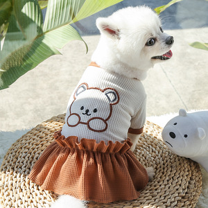 Pet <b>Bear</b> Print T-Shirt With Skirt Set For Dogs Cats <b>Cute</b> Polyester Clothes Medium Size - Product Image 4