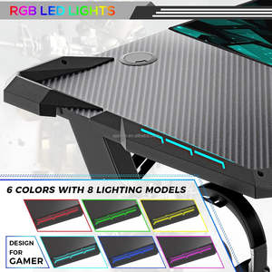 Compre un juego de mesa de juego para computadora con luces LED eléctricas, de metal negro grande, para computadora portátil, PC, RGB, con silla incluida - Product Image 5