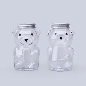 Botol plastik berbentuk beruang transparan, teh jus susu populer 420ml