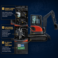 Excavator Mini XG35U Langsung dari Pabrik, Mini Excavator 3.5 Ton Mesin Yanmar CE EPA Euro 5 Kabin untuk Konstruksi Penggalian Parit