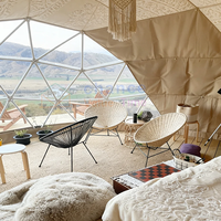Dôme de glamping géométrique en acier de luxe pour hôtel, abri extérieur de type igloo, tente géodésique ronde