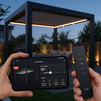 Pérgola de Aluminio para Exteriores con Techo de Láminas Motorizadas Impermeables, Sistema de Sombreado para Jardín, Patio, Villa y Terraza