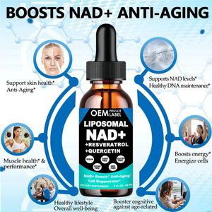 OEM ลิโปโซมอล NAD+ เรสเวอราทรอล เควอเซติน 2 ออนซ์ น้ำยาชนิดหยดสำหรับรับประทาน นิโคตินาไมด์ ไรโบไซด์ เรสเวอราทรอล น้ำยา NAD Plus ชนิดรับประทาน - Product Image 4