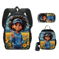 Sacs d'école unisexes Black Girl Magic Afro-américains avec fermeture éclair, trousse et étui à crayons, lot de 3 pièces, design personnalisé 2026