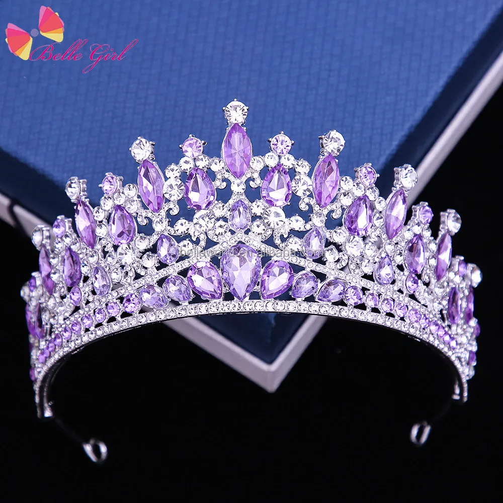 Belleworld Europa y América encanto rojo azul verde púrpura diamante tiaras para noivas cumpleaños AAB piedra preciosa corona para adultos