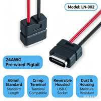 Conector USB-C LN-002 con Cable Pigtail de 24AWG de 60 mm, Conector Tipo-C Reversible para Terminales de Crimpado, Carga de Energía DIY