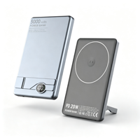 Batterie externe magnétique sans fil à charge rapide 20W 5000mAh/10000mAh, chargeur portable ultra fin en alliage d'aluminium avec écran LED et support
