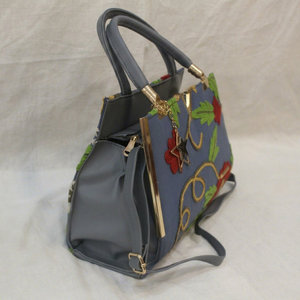 Embroidered ari work kashmir PU <b>Handbag</b> With Floral Design Gold Hardware Shoulder Bag Large Capacity Zipper Closure Travel Purse - Product Image 1