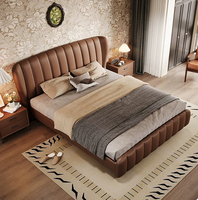 Tête de lit capitonnée verticale moderne de luxe en cuir marron caramel, rembourrée, écologique, pour lit double, mobilier de chambre à coucher